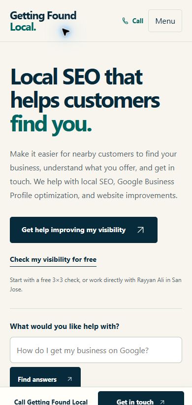 The actual Getting Found Local website on a phone.